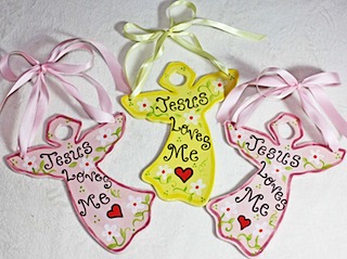 Jesus Loves Me Pottery Angels by Amy Stone